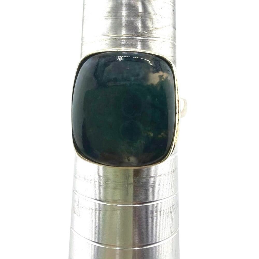 Moss Agate Sterling Silver Ring Dendritic Foliage Pattern Artisan Jewelry 9